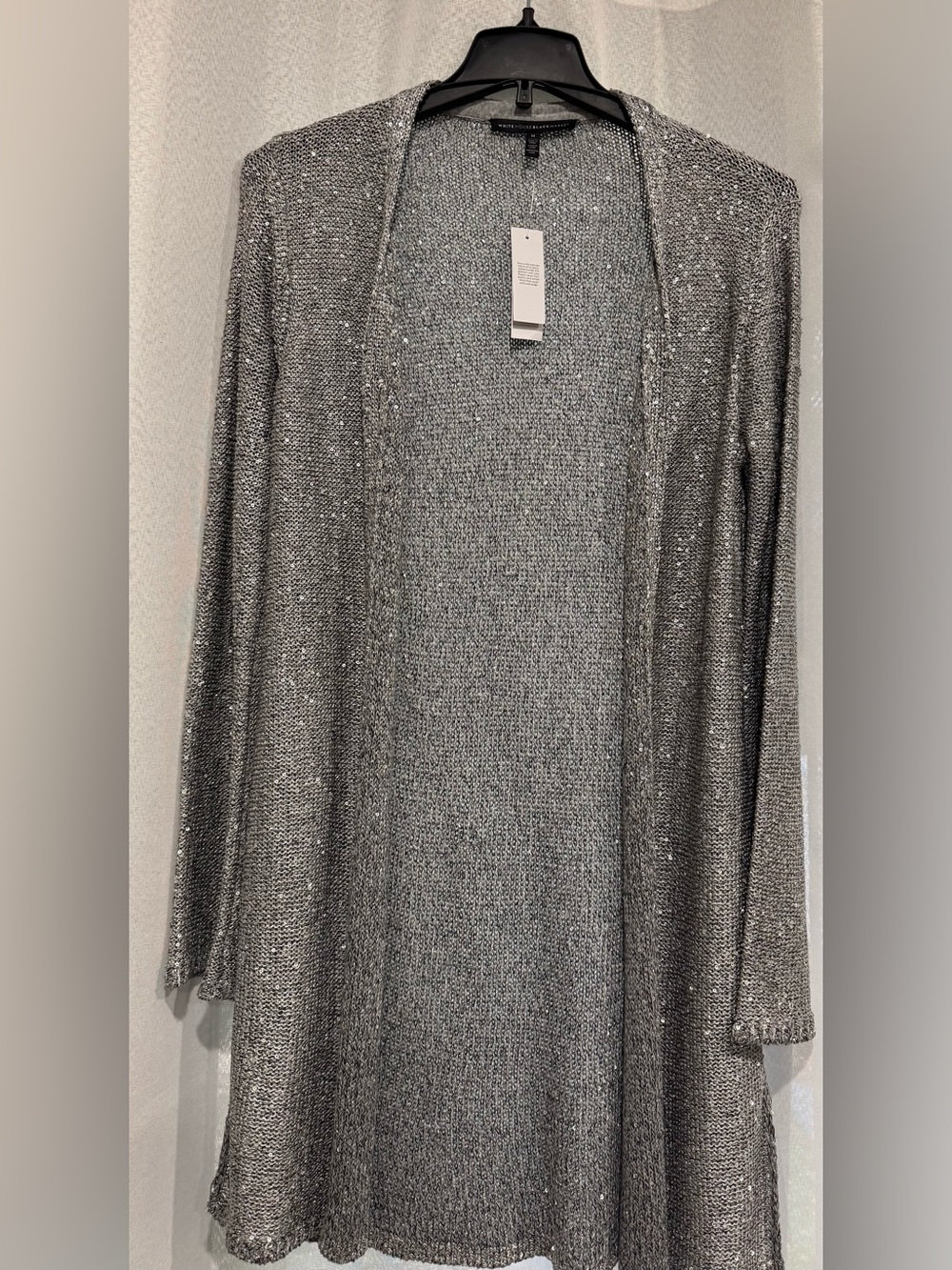 NWT White House Black Market Sequin Midi Duster Cardigan Sweater Opaline M
